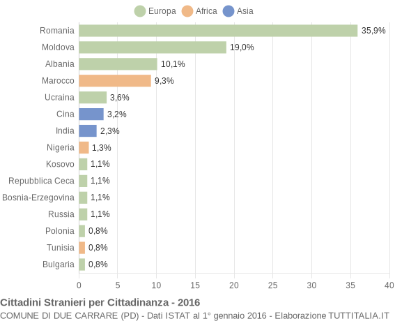 Grafico cittadinanza stranieri - Due Carrare 2016