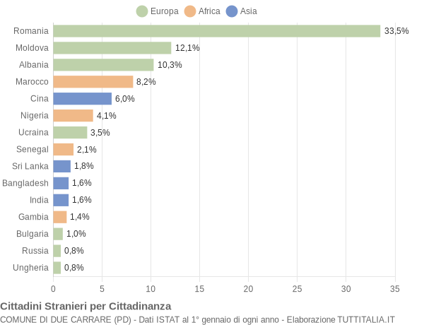 Grafico cittadinanza stranieri - Due Carrare 2020