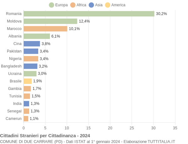 Grafico cittadinanza stranieri - Due Carrare 2024