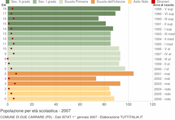 Grafico Popolazione in età scolastica - Due Carrare 2007