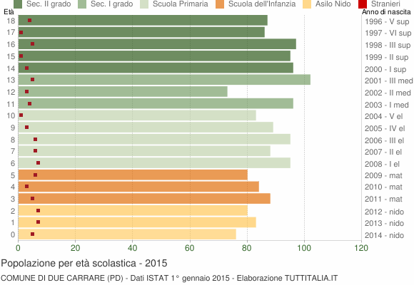 Grafico Popolazione in età scolastica - Due Carrare 2015