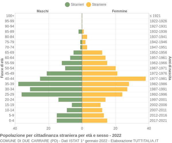 Grafico cittadini stranieri - Due Carrare 2022