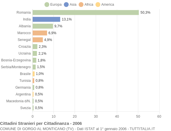 Grafico cittadinanza stranieri - Gorgo al Monticano 2006