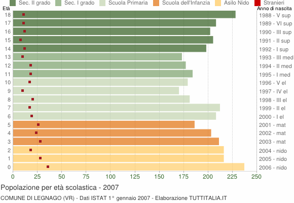 Grafico Popolazione in età scolastica - Legnago 2007