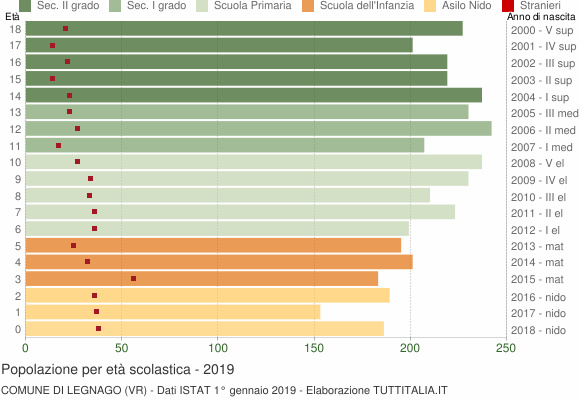 Grafico Popolazione in età scolastica - Legnago 2019