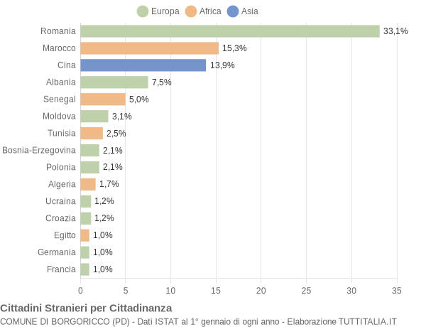 Grafico cittadinanza stranieri - Borgoricco 2006