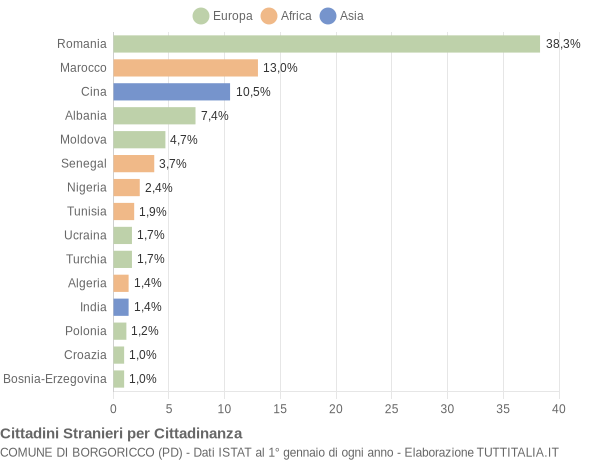 Grafico cittadinanza stranieri - Borgoricco 2007