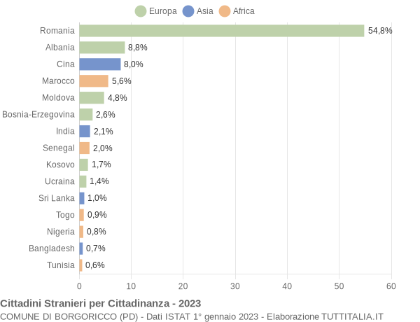 Grafico cittadinanza stranieri - Borgoricco 2023