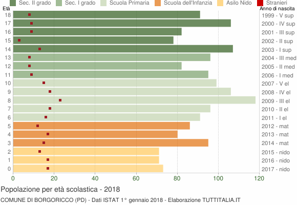 Grafico Popolazione in età scolastica - Borgoricco 2018