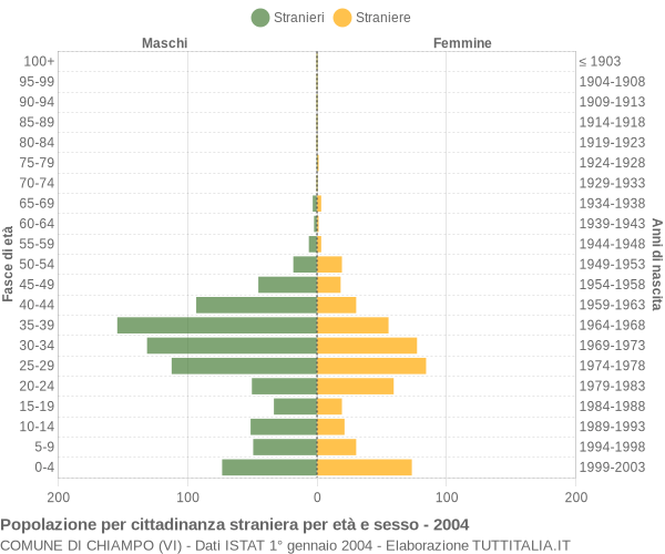 Grafico cittadini stranieri - Chiampo 2004