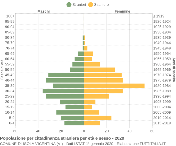 Grafico cittadini stranieri - Isola Vicentina 2020