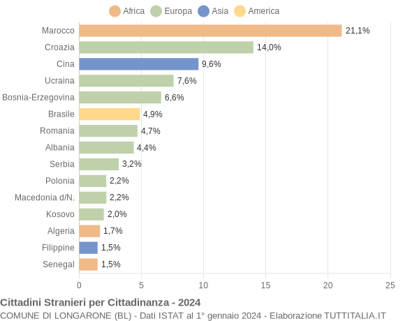 Grafico cittadinanza stranieri - Longarone 2024