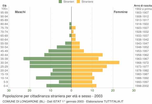 Grafico cittadini stranieri - Longarone 2003