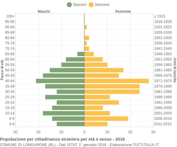 Grafico cittadini stranieri - Longarone 2016