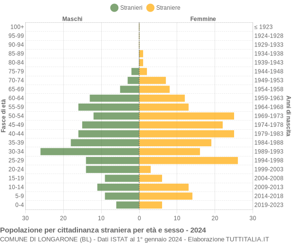 Grafico cittadini stranieri - Longarone 2024