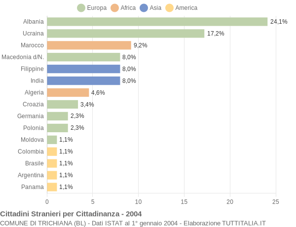 Grafico cittadinanza stranieri - Trichiana 2004