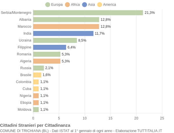 Grafico cittadinanza stranieri - Trichiana 2008