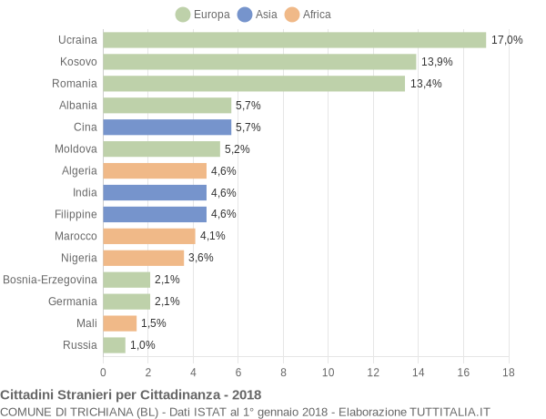 Grafico cittadinanza stranieri - Trichiana 2018