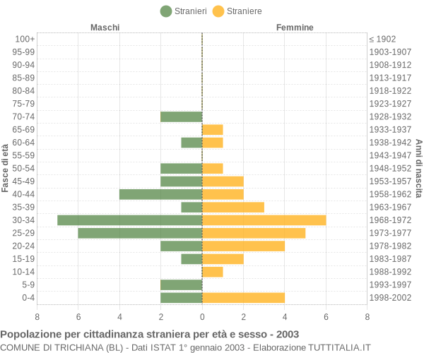 Grafico cittadini stranieri - Trichiana 2003