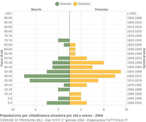 Grafico cittadini stranieri - Trichiana 2004