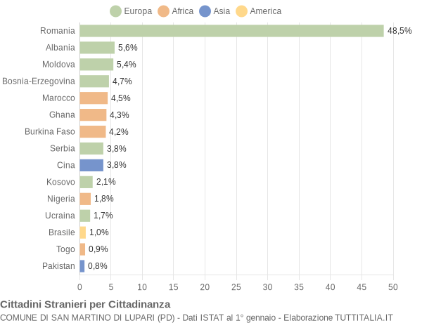 Grafico cittadinanza stranieri - San Martino di Lupari 2019