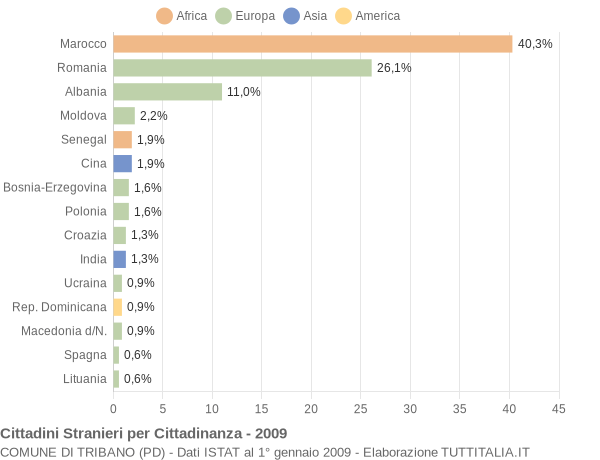 Grafico cittadinanza stranieri - Tribano 2009