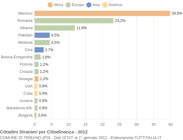 Grafico cittadinanza stranieri - Tribano 2012