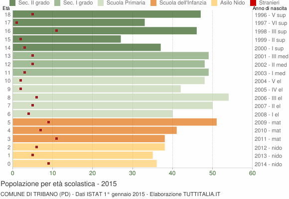 Grafico Popolazione in età scolastica - Tribano 2015