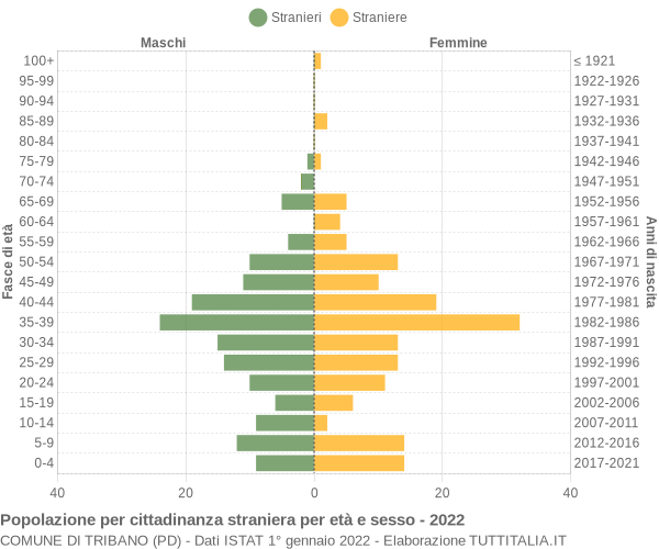 Grafico cittadini stranieri - Tribano 2022