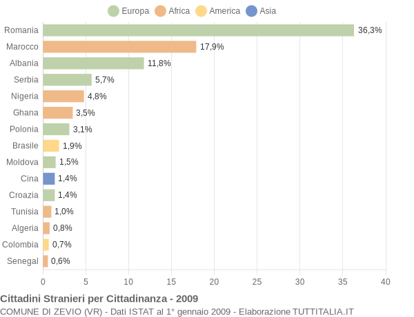 Grafico cittadinanza stranieri - Zevio 2009