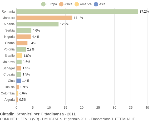 Grafico cittadinanza stranieri - Zevio 2011