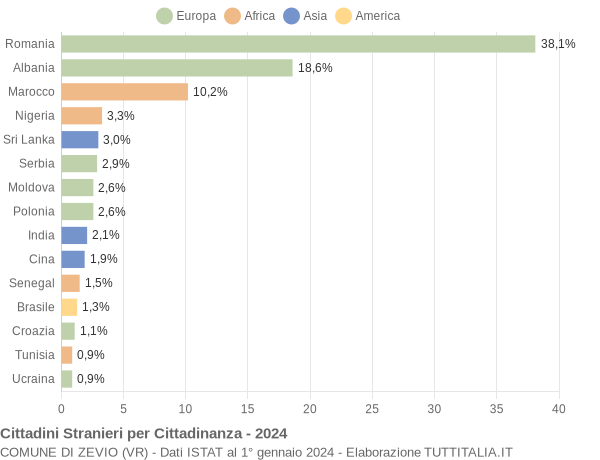 Grafico cittadinanza stranieri - Zevio 2024