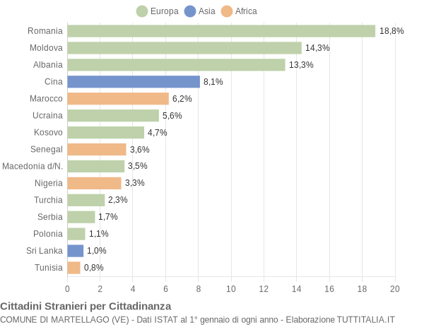 Grafico cittadinanza stranieri - Martellago 2015