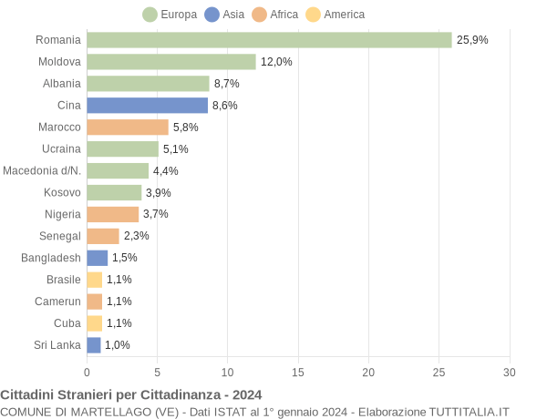 Grafico cittadinanza stranieri - Martellago 2024