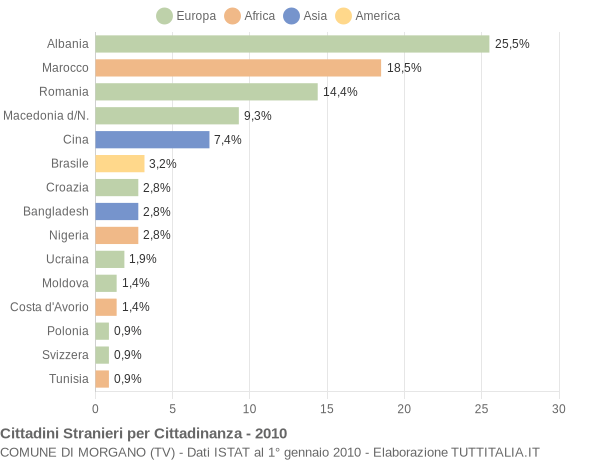 Grafico cittadinanza stranieri - Morgano 2010