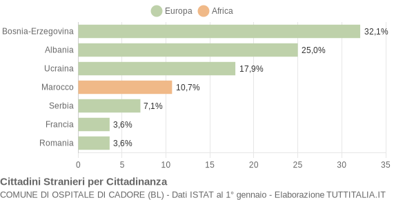 Grafico cittadinanza stranieri - Ospitale di Cadore 2022