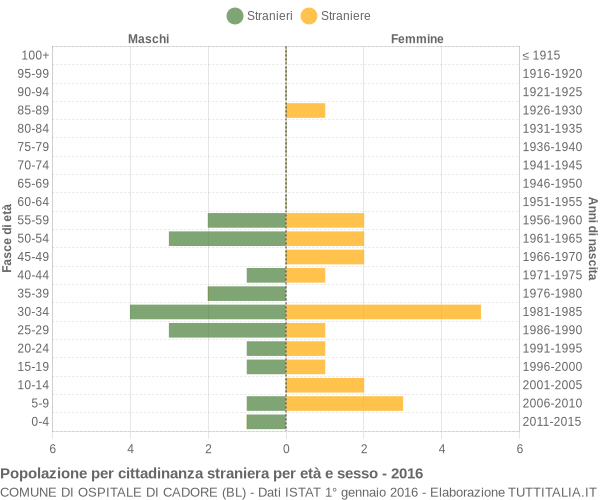 Grafico cittadini stranieri - Ospitale di Cadore 2016