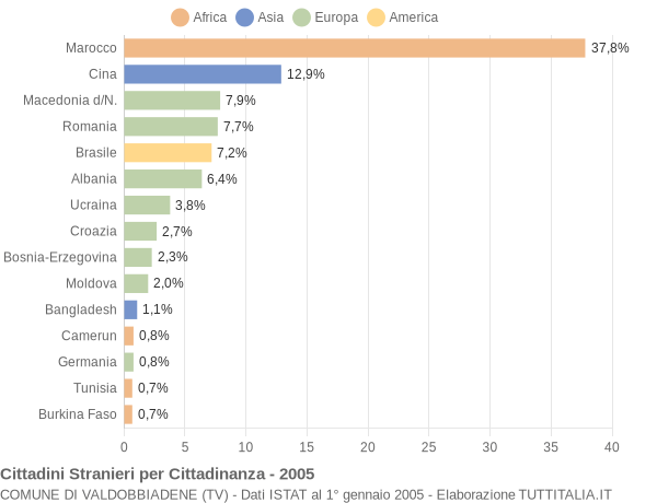 Grafico cittadinanza stranieri - Valdobbiadene 2005