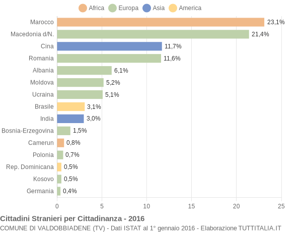 Grafico cittadinanza stranieri - Valdobbiadene 2016