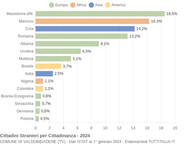 Grafico cittadinanza stranieri - Valdobbiadene 2024