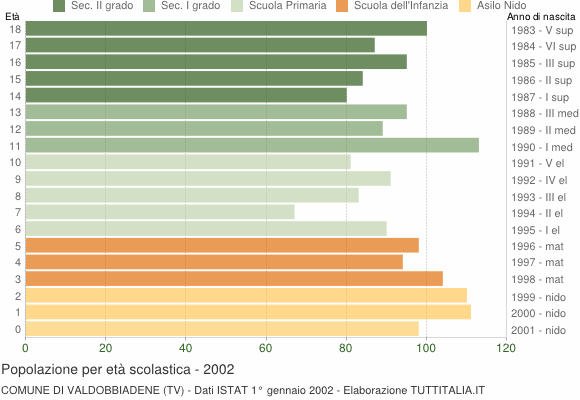 Grafico Popolazione in età scolastica - Valdobbiadene 2002
