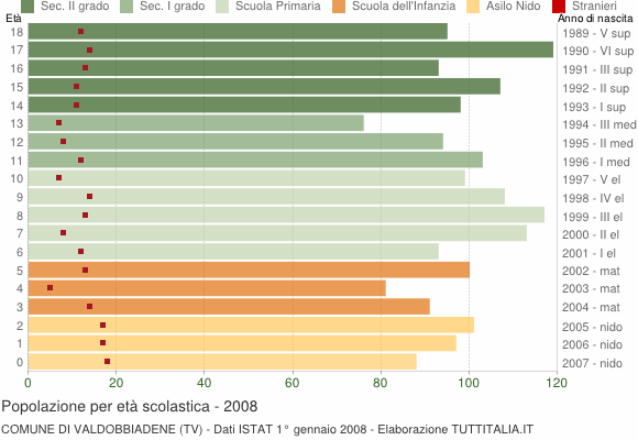 Grafico Popolazione in età scolastica - Valdobbiadene 2008