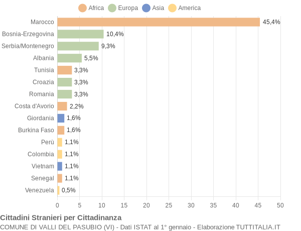 Grafico cittadinanza stranieri - Valli del Pasubio 2005