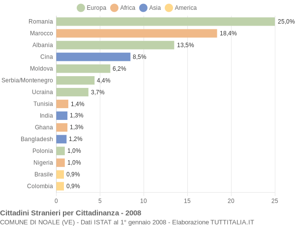 Grafico cittadinanza stranieri - Noale 2008