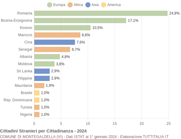 Grafico cittadinanza stranieri - Montegaldella 2024