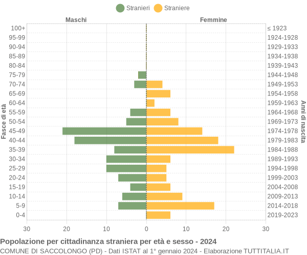 Grafico cittadini stranieri - Saccolongo 2024