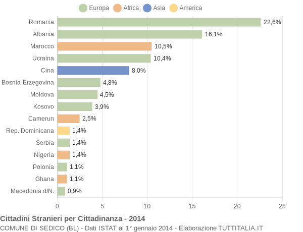 Grafico cittadinanza stranieri - Sedico 2014