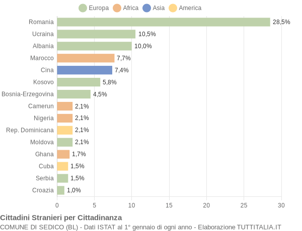 Grafico cittadinanza stranieri - Sedico 2021