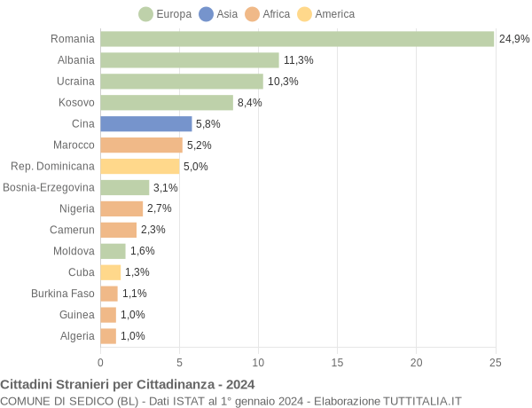 Grafico cittadinanza stranieri - Sedico 2024