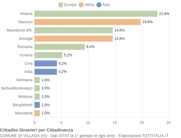 Grafico cittadinanza stranieri - Villaga 2008